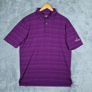Under Armour Polo Mens M Purple Forest Dunes Golf Club HeatGear Striped Loose